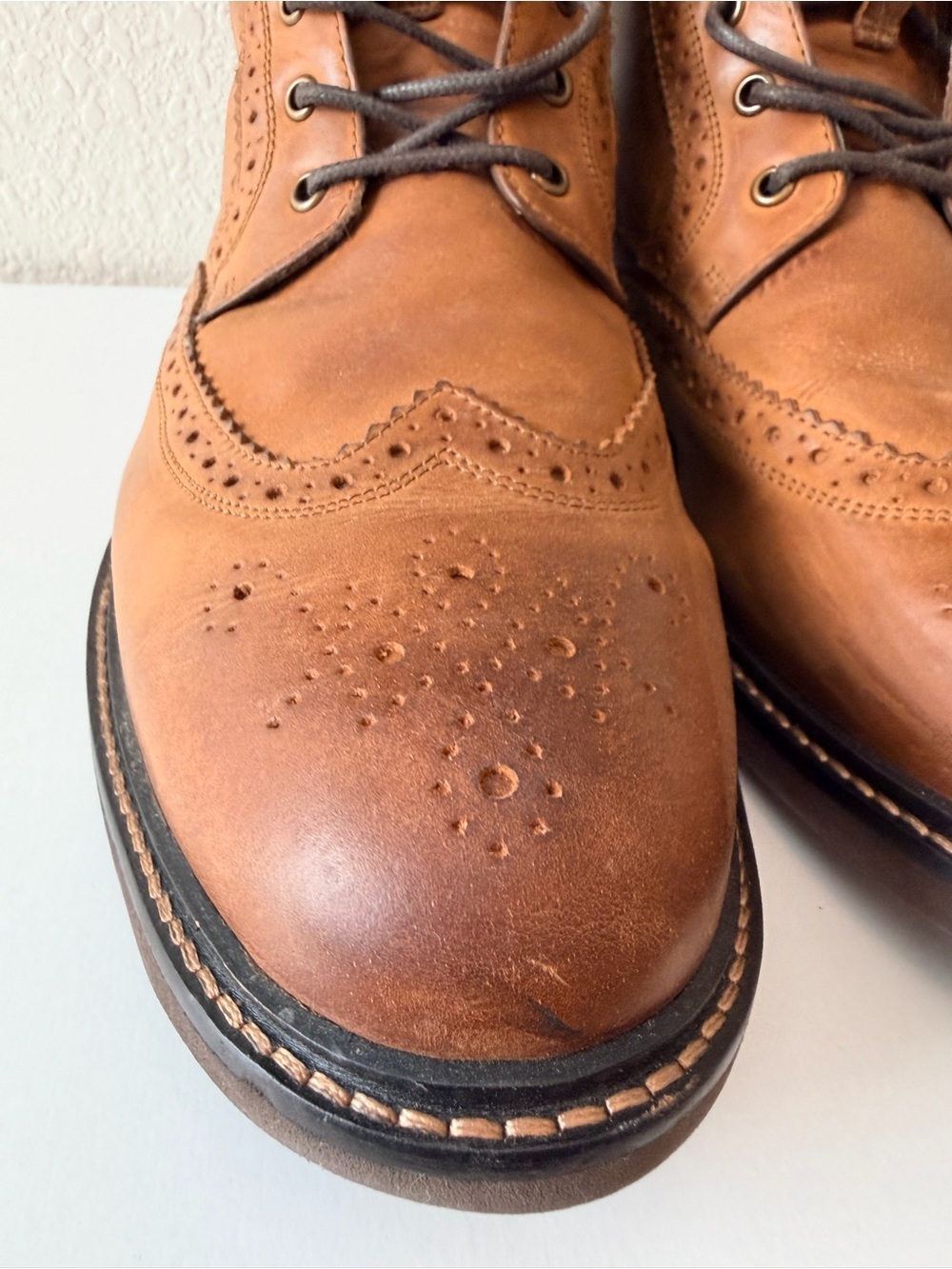 Nunn Bush Odell II Men’s 11 Tan Crazy Horse Leather Wingtip Boots - Picture 5 of 12